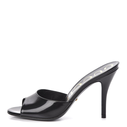 Gucci Polished Calfskin Scarlet Mid Heel Slide Sandals 38 Black 1 of 12