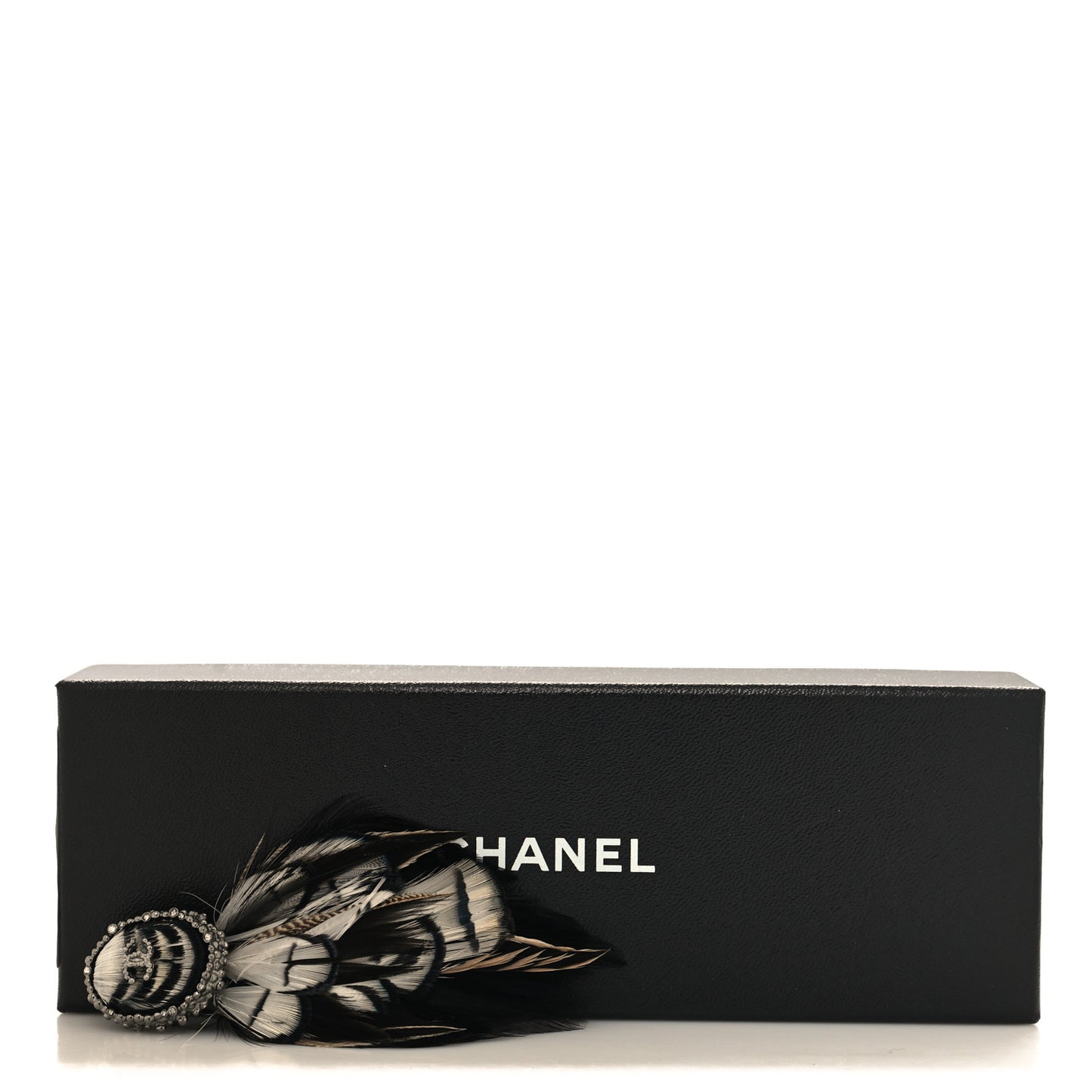 Feather Metal Crystal CC Brooch Ruthenium Grey