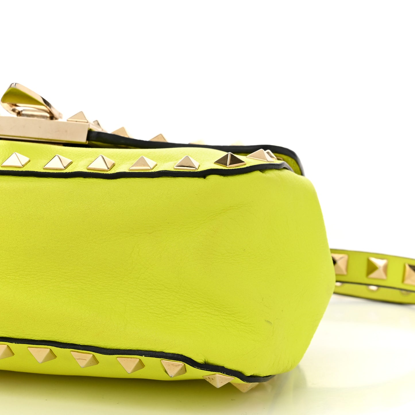 Vitello Mini Rockstud Flip Lock Crossbody Bag Yellow Fluo