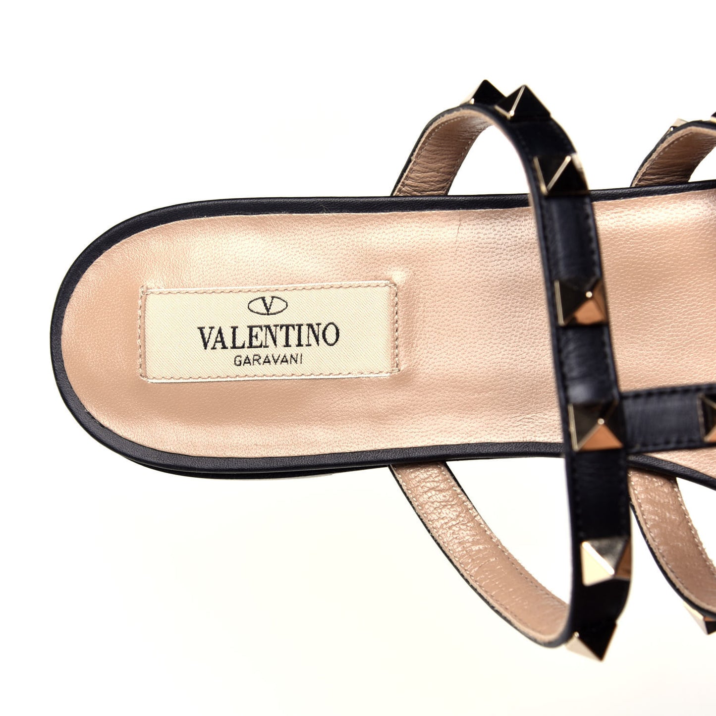 Pebbled Calfskin Rockstud Flat Cage Mules 40.5 Black