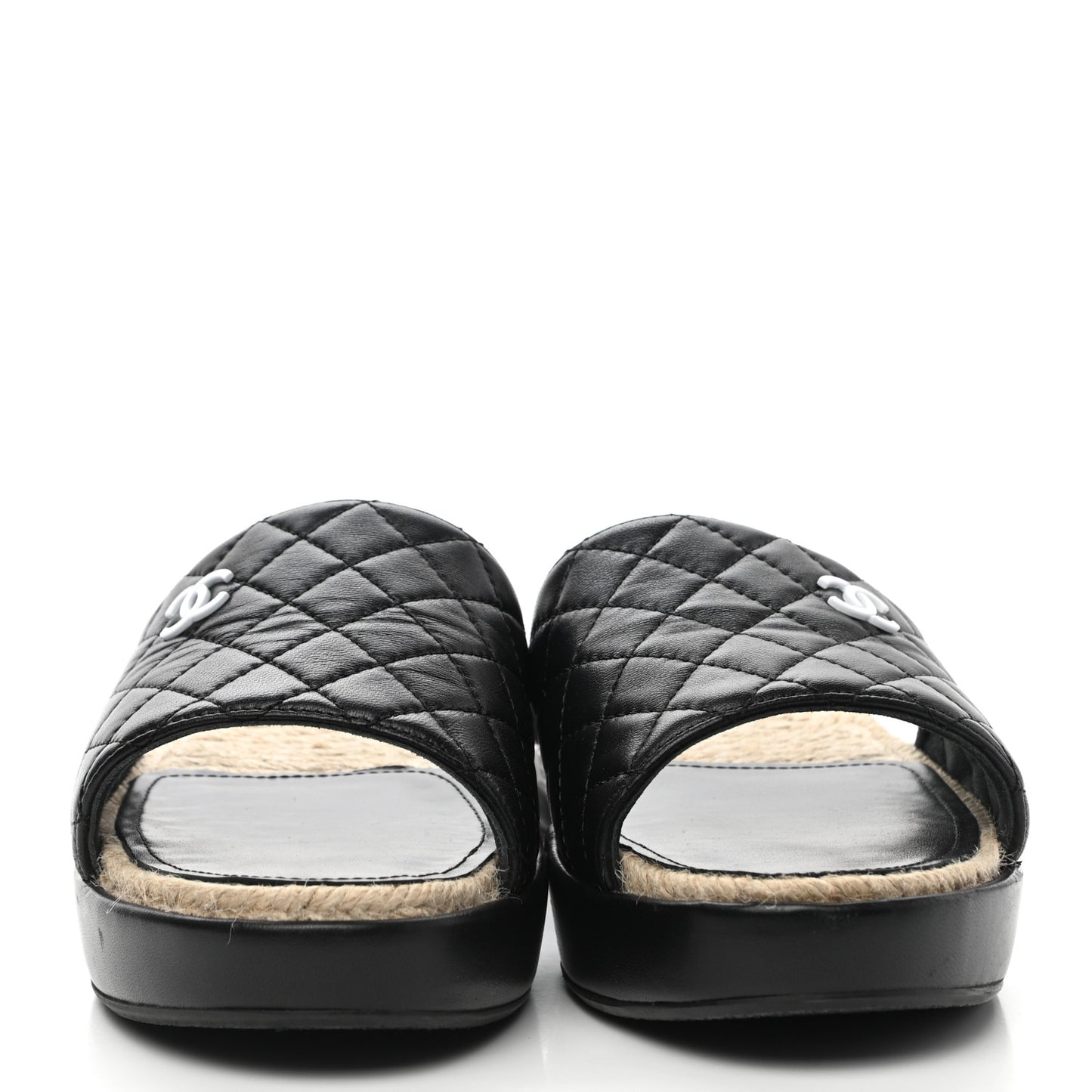 Lambskin Quilted CC Espadrille Slip On Sandals 40 Black