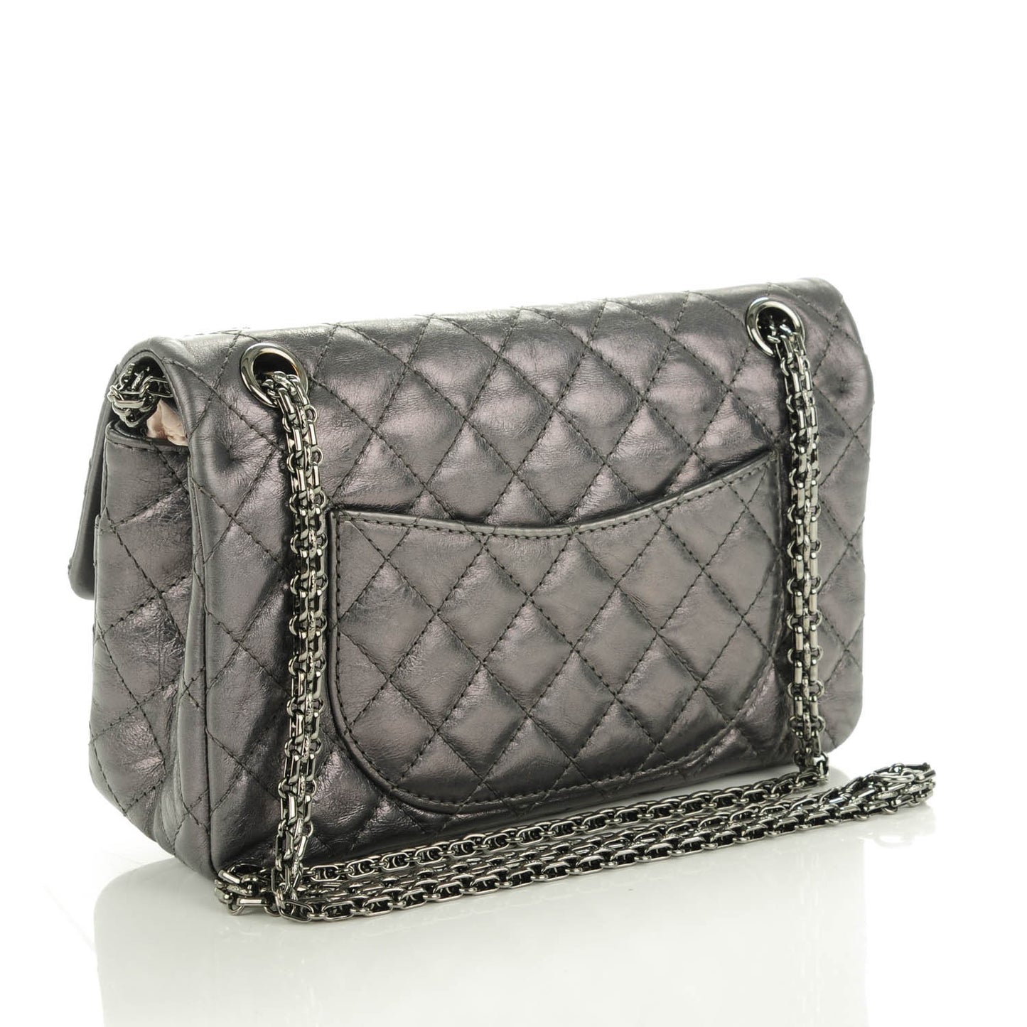 Metallic Aged Calfskin Quilted 2.55 Reissue 225 Flap Dark Silver