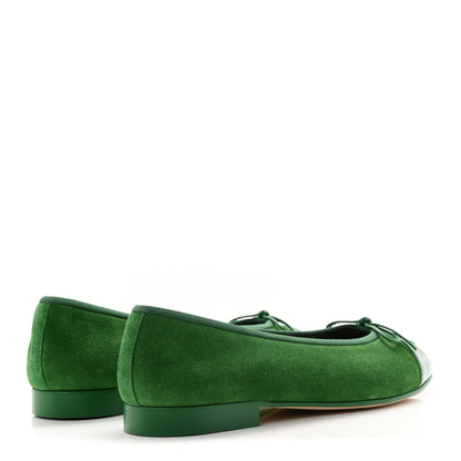 Chanel Suede Patent Cap Toe CC Ballerina Flats 37.5 Green 5 of 10