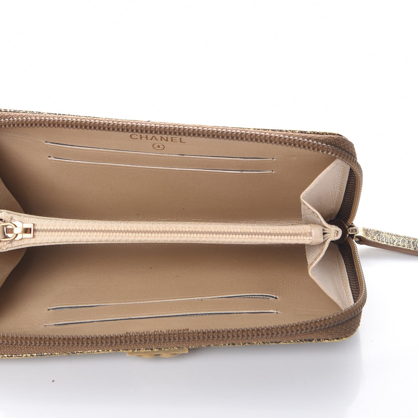 Cracked Metallic Calfskin Quilted Small Boy Zip Around Wallet Gold