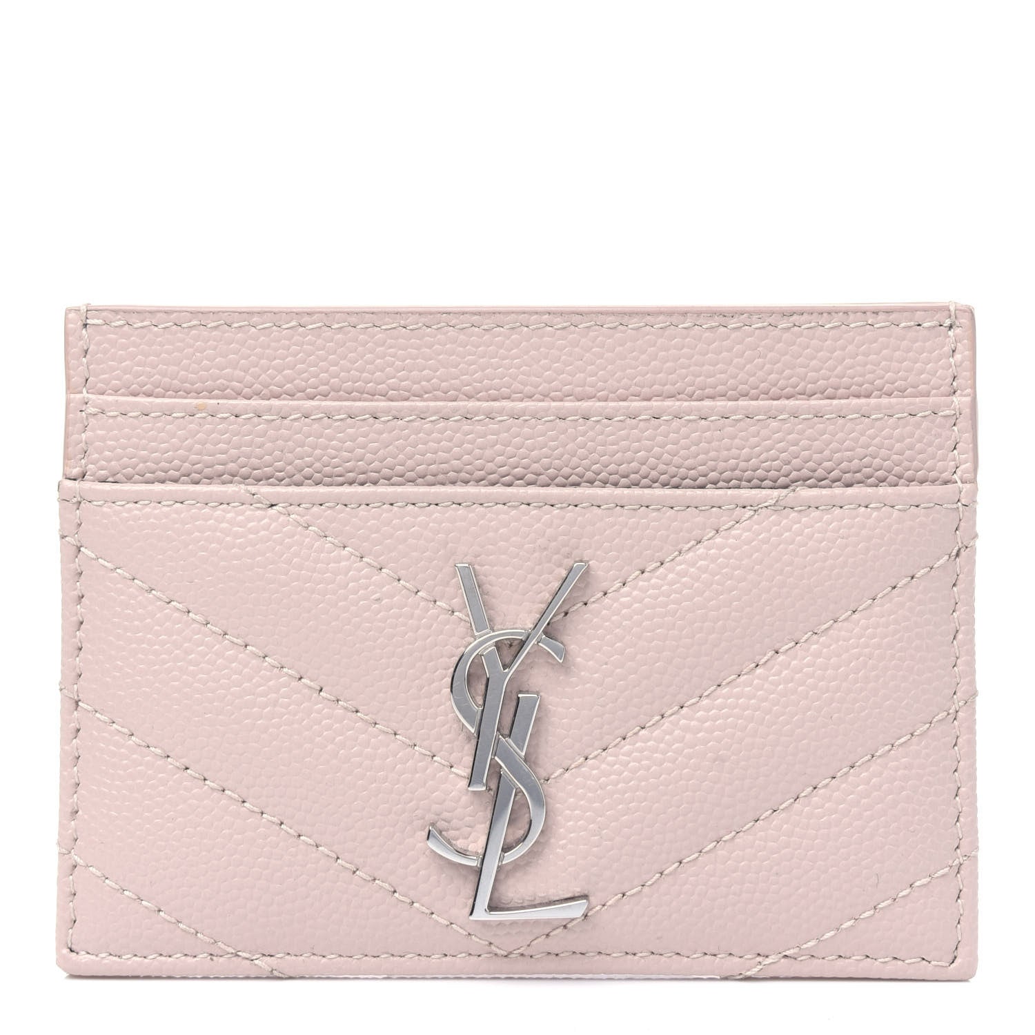 Saint Laurent Grain De Poudre Matelasse Chevron Monogram Credit Card Case Marble Pink 1 of 8