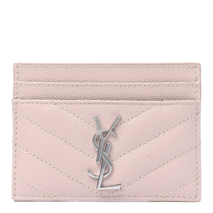 Saint Laurent Grain De Poudre Matelasse Chevron Monogram Credit Card Case Marble Pink 1 of 8