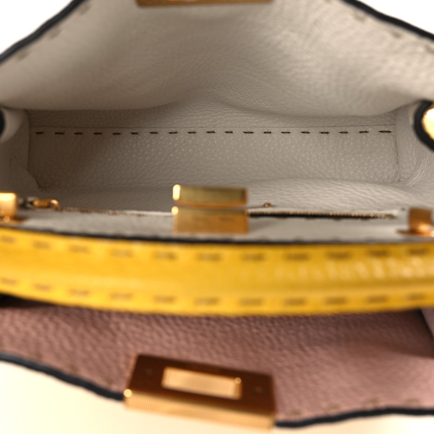 Fendi Cuoio Romano Selleria Chamois Medium Peekaboo Iconic Essentially Satchel Limone Cipria White 5 of 10