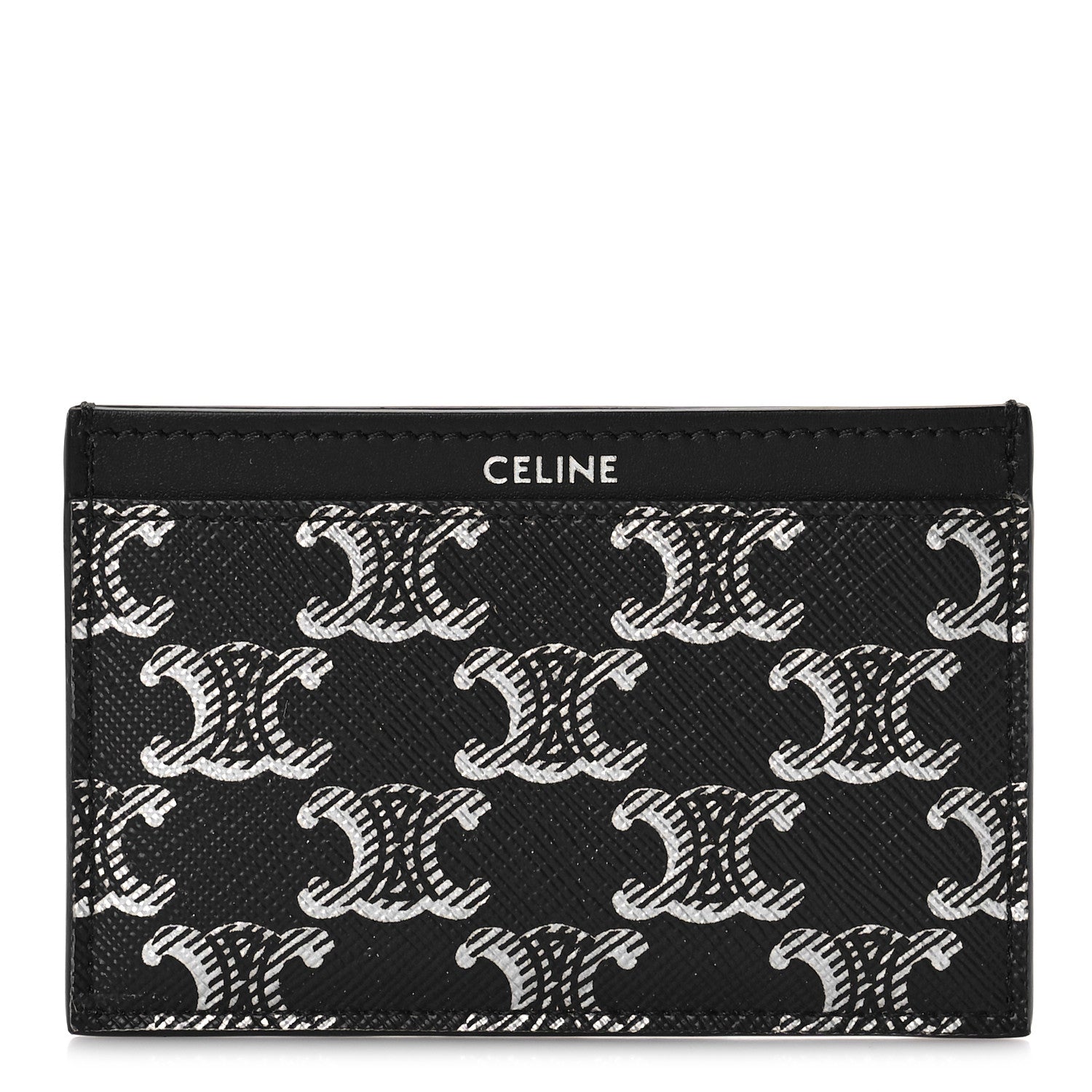 Celine Triomphe Canvas Card Holder Silver Black 1 of 9