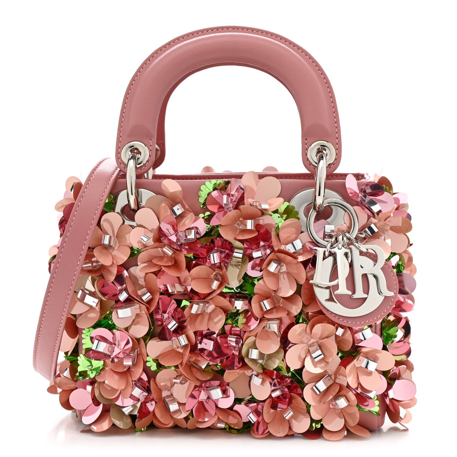 Christian Dior Calfskin Flower Charm Embellished Mini Lady Dior Pink 1 of 10
