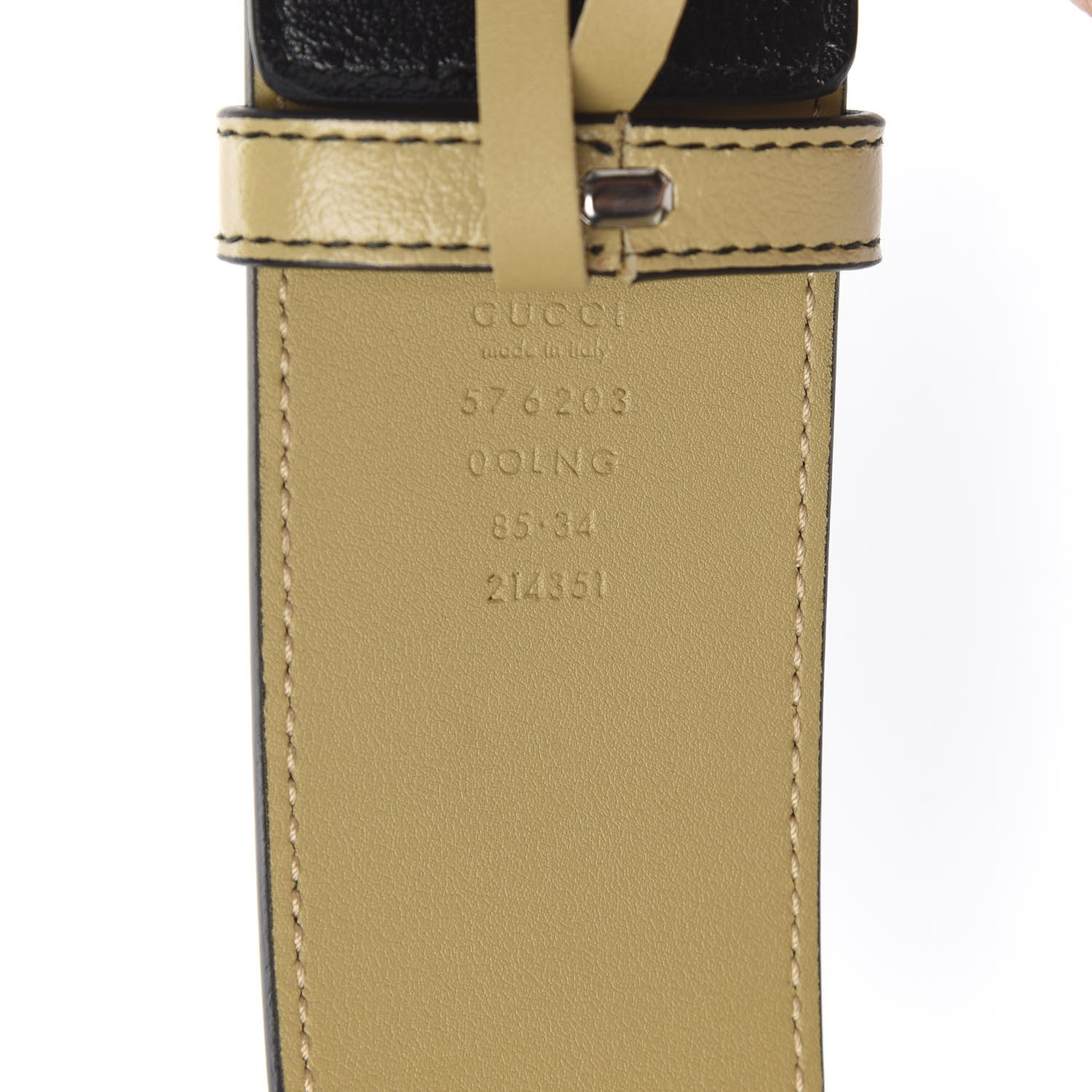 Gucci Calfskin Striped Textured Double G 50mm Belt 85 34 Black Beige 5 of 5