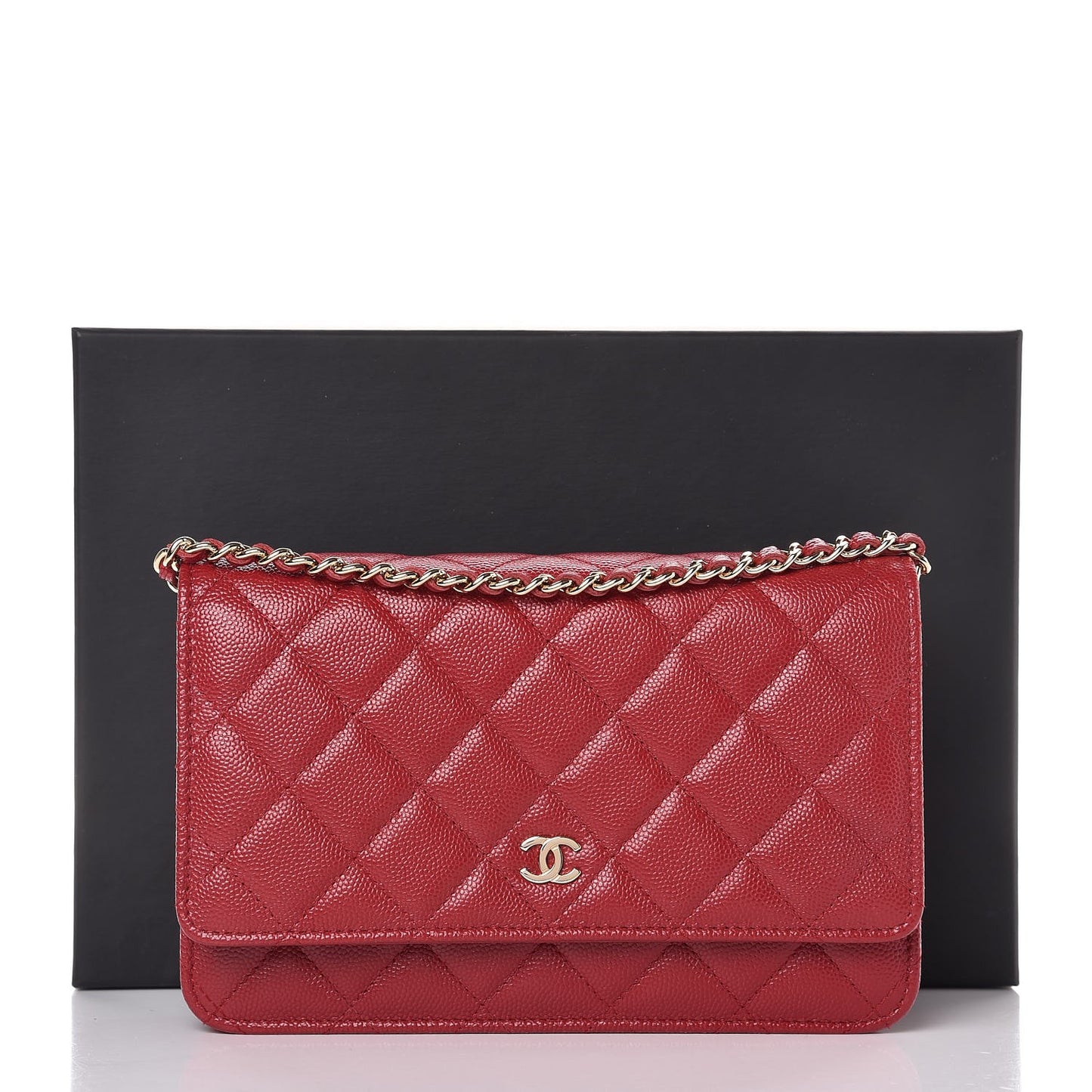 Caviar Quilted Wallet on Chain WOC Red