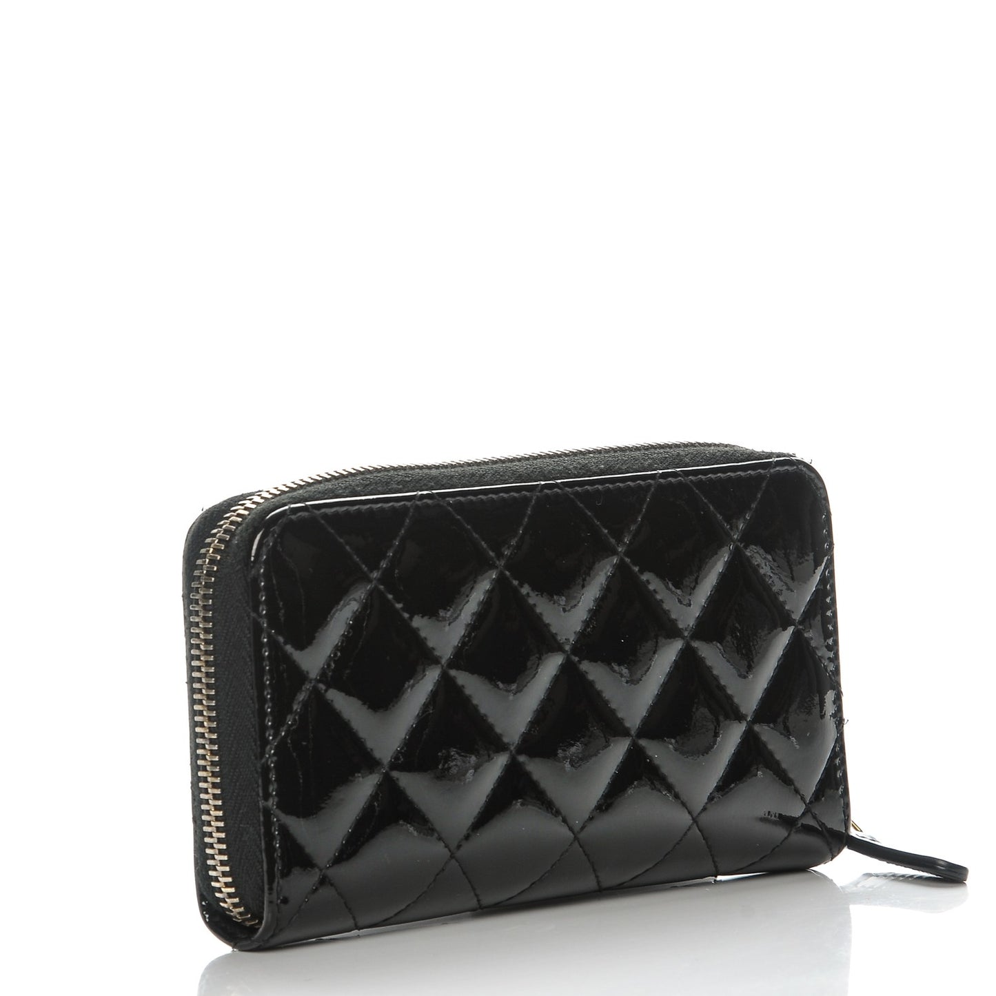 Patent Quilted Small Zip Around Wallet Black