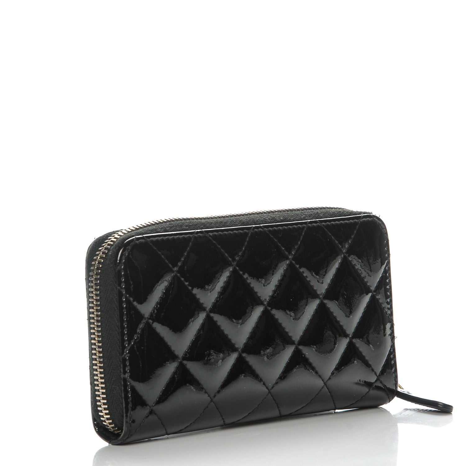 Chanel Patent Quilted Small Zip Around Wallet Black 3 of 9