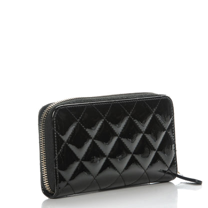 Chanel Patent Quilted Small Zip Around Wallet Black 3 of 9