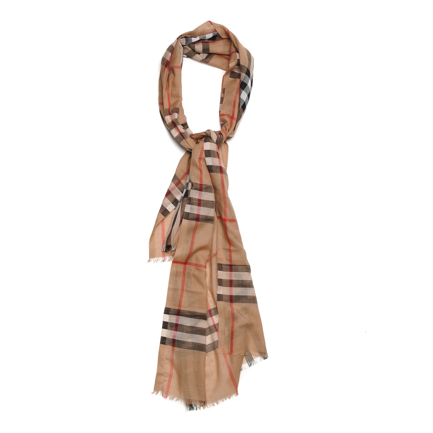 Burberry Wool Silk House Check Lightweight Scarf Camel 1 of 8