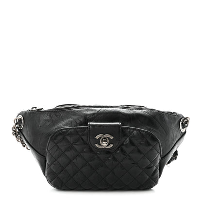 Chanel Crumpled Calfskin Quilted Casual Rock Waist Bag Fanny Pack Black 1 of 10