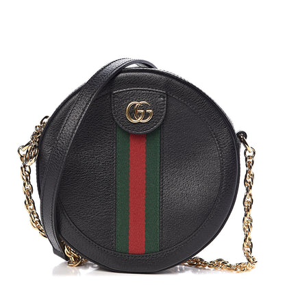 Gucci Grained Calfskin Web Mini Ophidia Round Shoulder Bag Black 1 of 11
