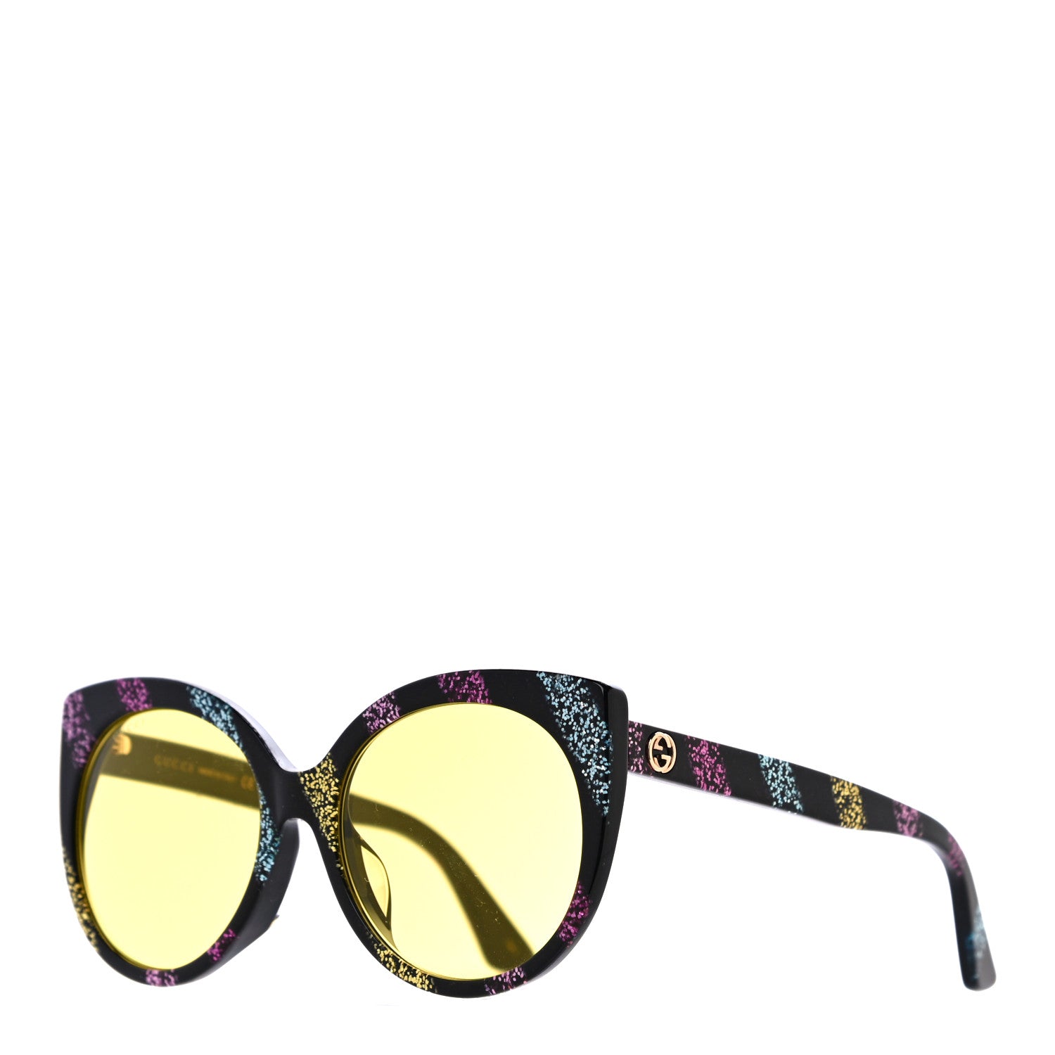 Gucci Glitter Acetate Cat Eye Sunglasses GG0325SA Black Yellow 1 of 7