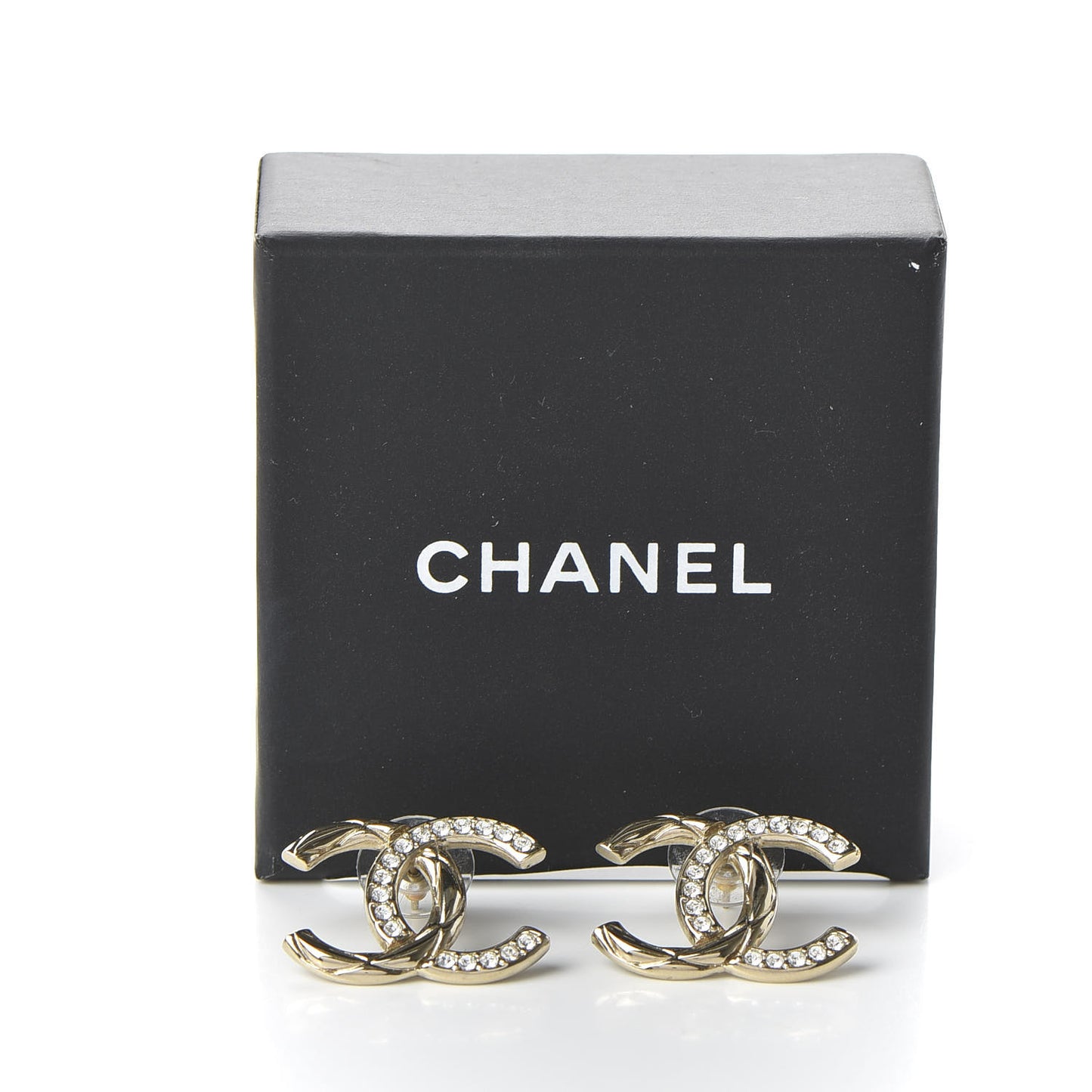 Crystal Glitter Quilted CC Earrings Light Gold