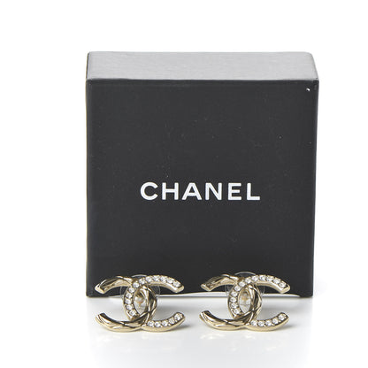 Chanel Crystal Glitter Quilted CC Earrings Light Gold 5 of 5