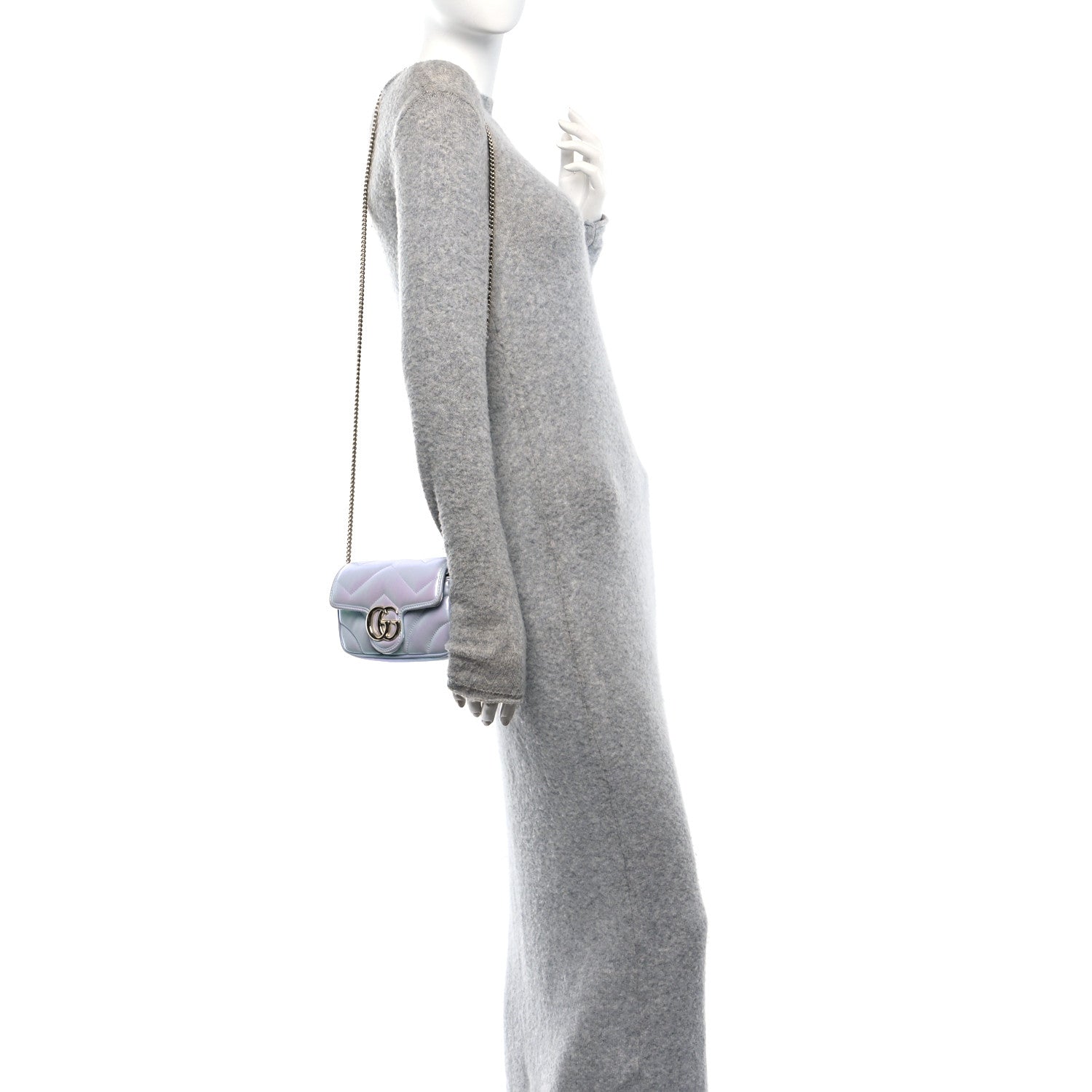 Gucci Iridescent Nappa Chevron Matelasse Small GG Marmont Shoulder Bag Iridescent Snow Light Blue 2 of 11