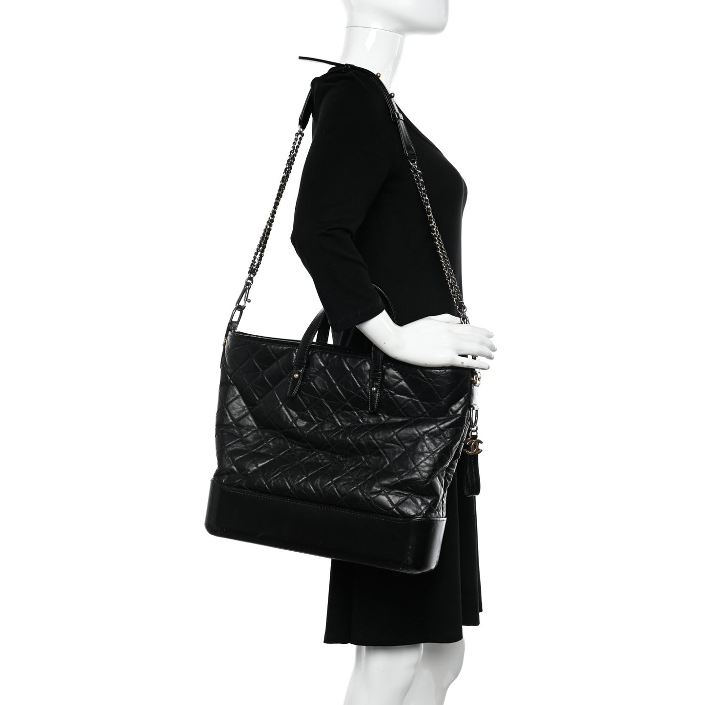 Calfskin Quilted Large Gabrielle Shopping Tote Black
