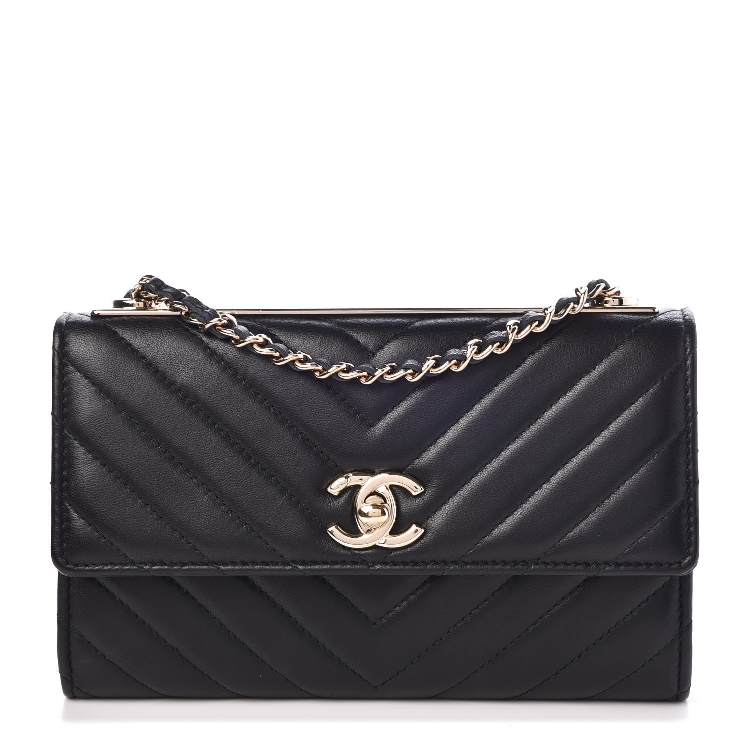 Chanel Lambskin Chevron Quilted Trendy CC Wallet On Chain WOC Black 1 of 9