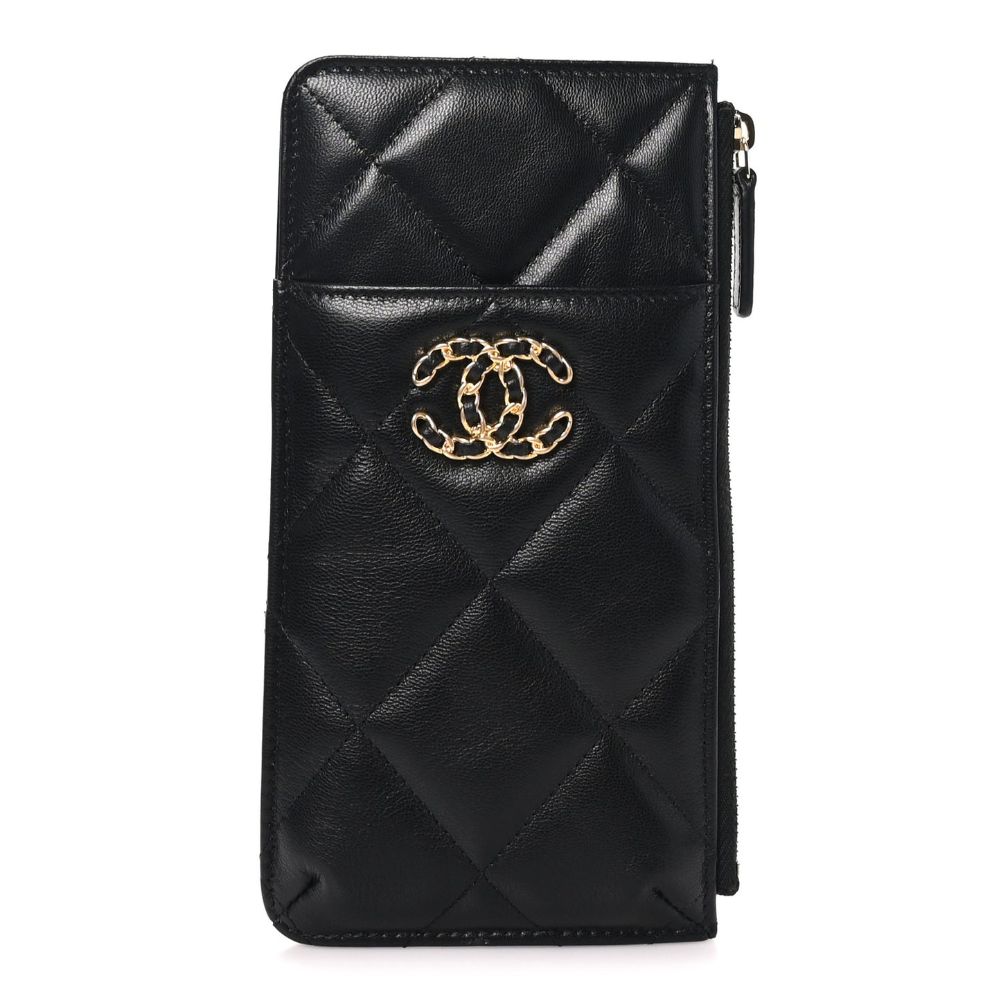 Lambskin Quilted Chanel 19 Phone and Card Holder Black
