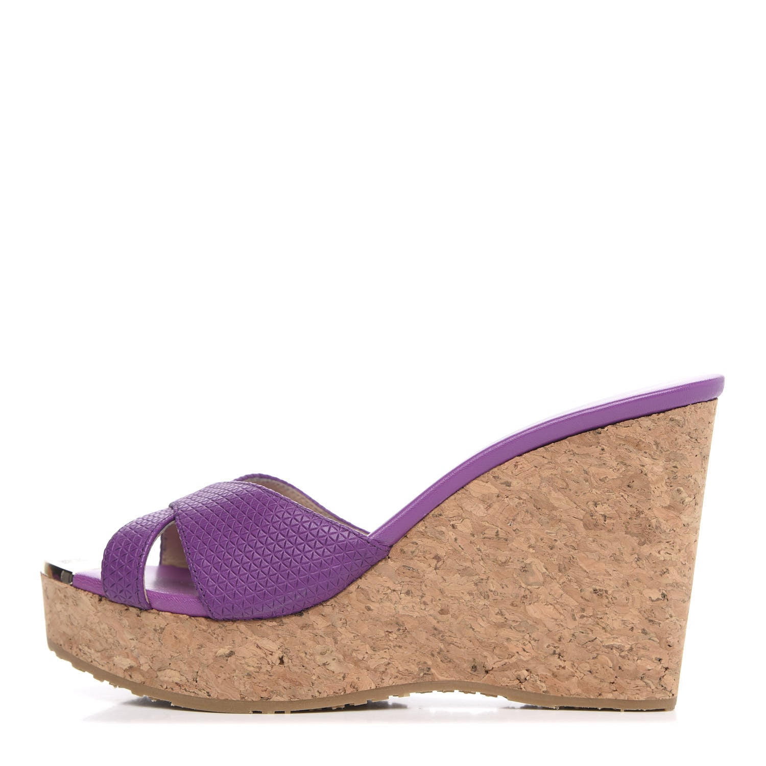 Jimmy Choo Matt Triangle Print Calfskin Embossed Cork Pandora Wedges 38 Purple 1 of 9