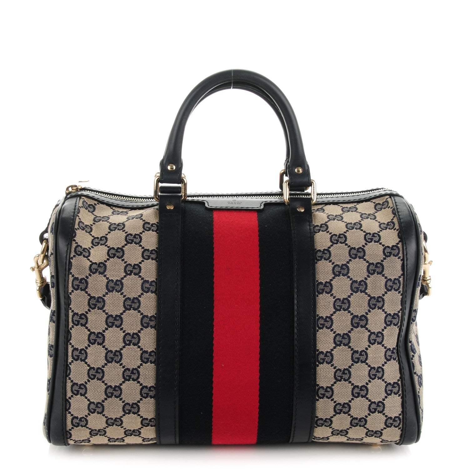 Gucci Monogram Selleria Calfskin Vintage Web Medium Boston Beige Blue 1 of 8