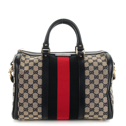 Gucci Monogram Selleria Calfskin Vintage Web Medium Boston Beige Blue 1 of 8