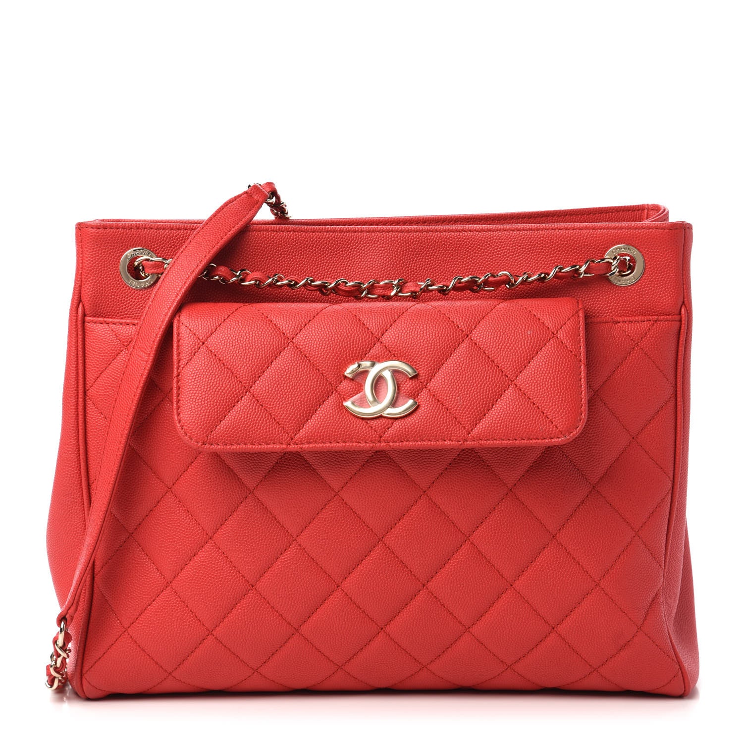 Chanel Caviar Quilted In Out Flap Shopping Tote Red 1 of 11