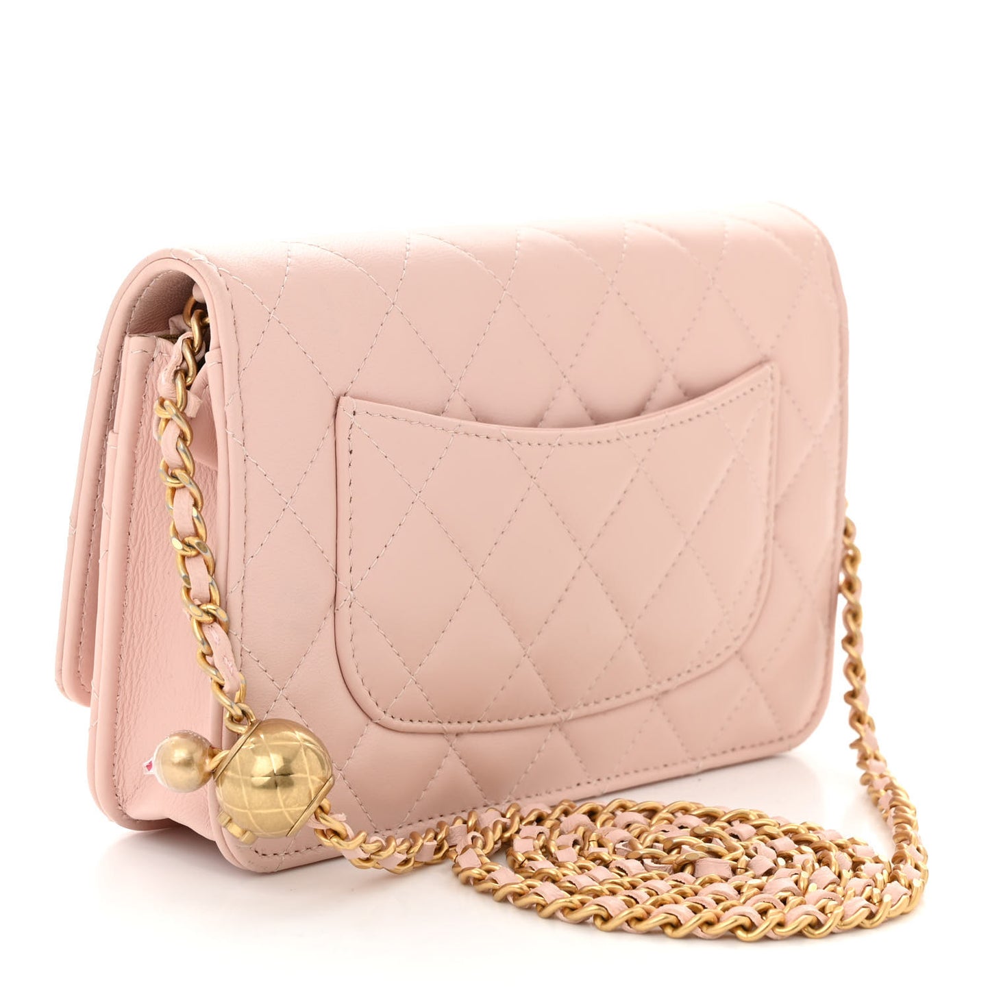 Lambskin Quilted CC Pearl Crush Wallet on Chain WOC Pink