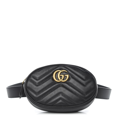 Gucci Calfskin Matelasse GG Marmont Belt Bag 85 34 Black 1 of 10