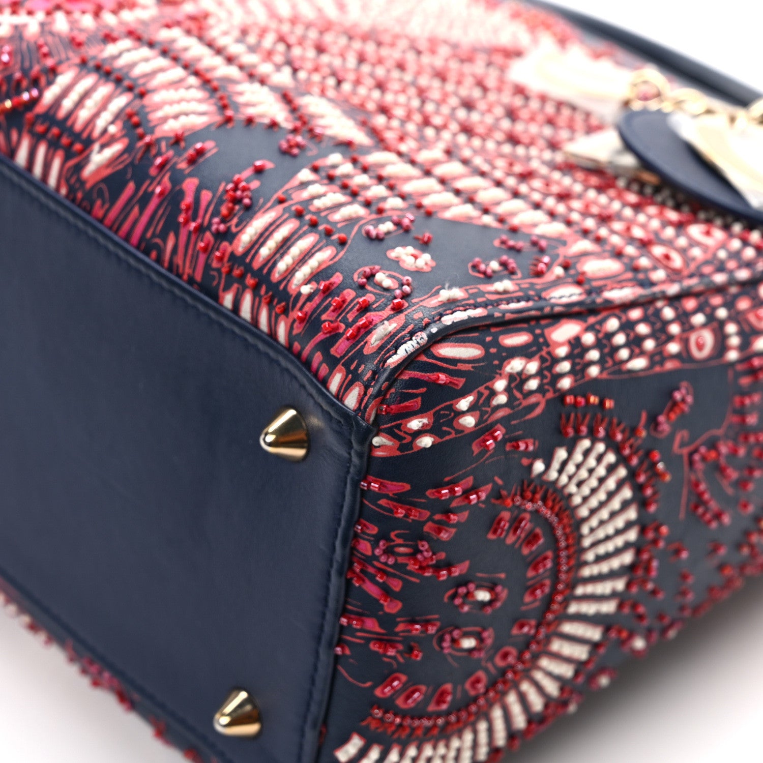 Christian Dior Smooth Calfskin Beaded Animals Medium Lady Dior Deep Blue Fuchsia 12 of 16