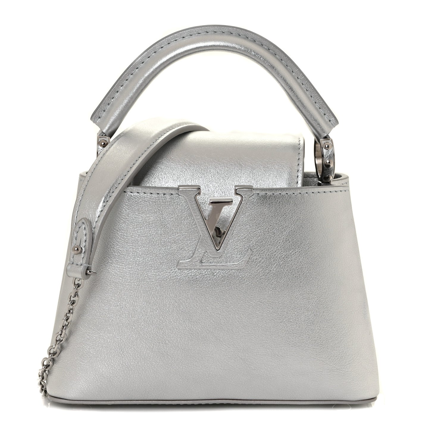 Metallic Calfskin Mini Capucines Silver