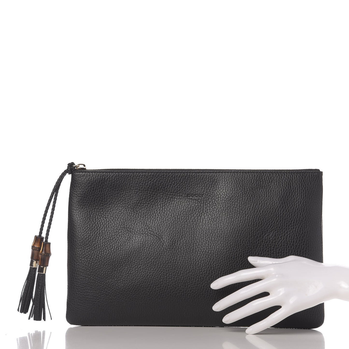 Pebbled Calfskin Large Bamboo Clutch Black