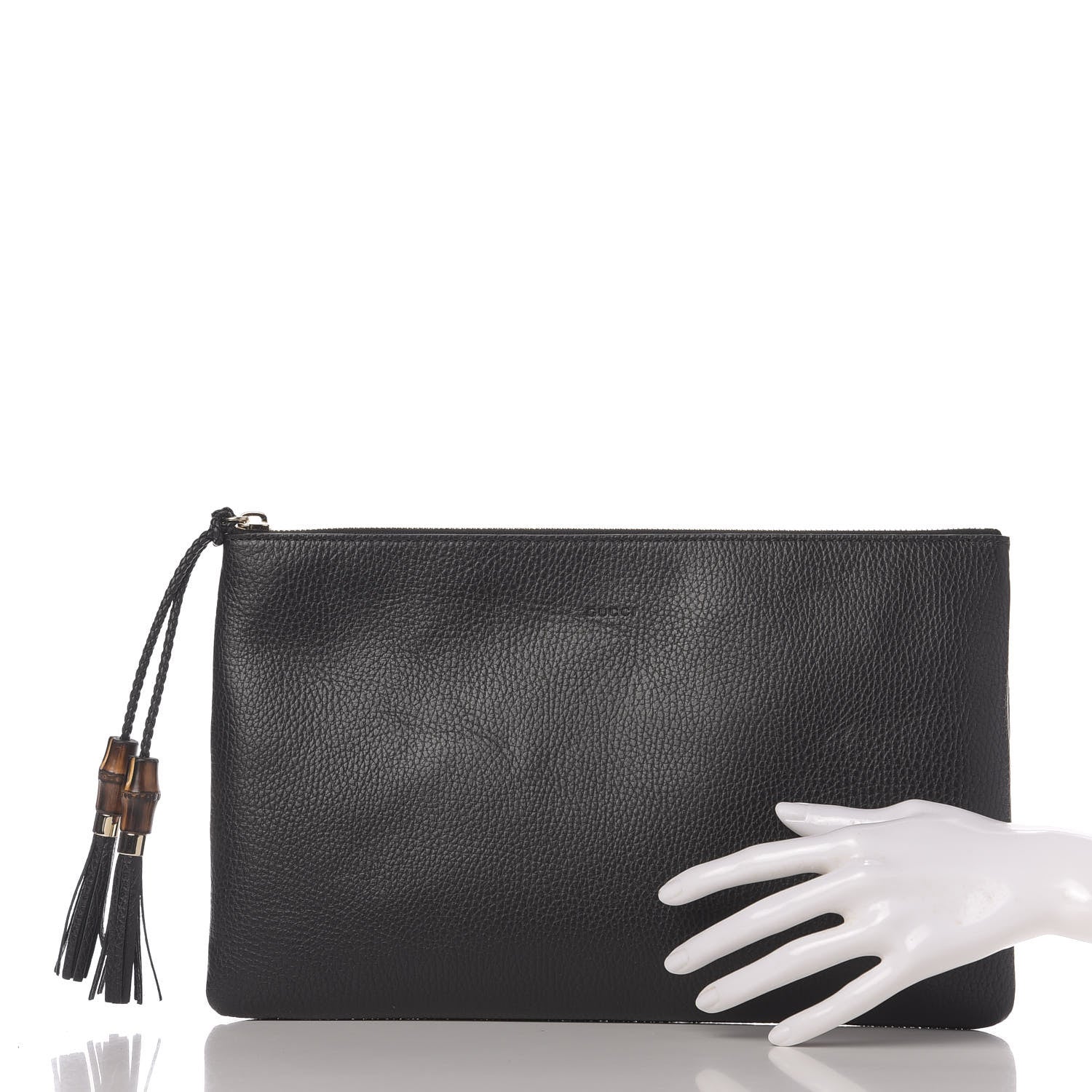 Gucci Pebbled Calfskin Large Bamboo Clutch Black 2 of 7