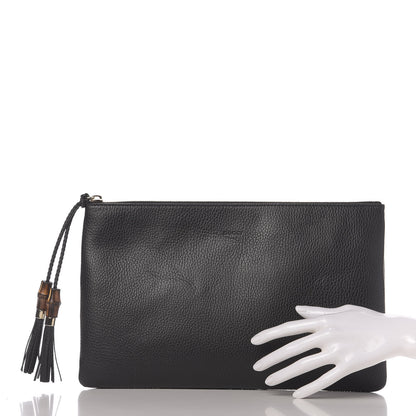 Gucci Pebbled Calfskin Large Bamboo Clutch Black 2 of 7