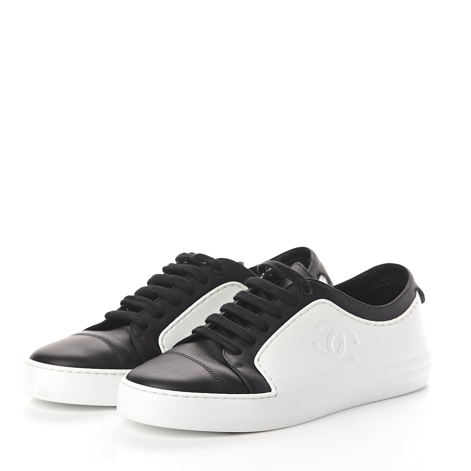 Chanel Calfskin Womens CC Sneakers 39.5 Black White 3 of 7