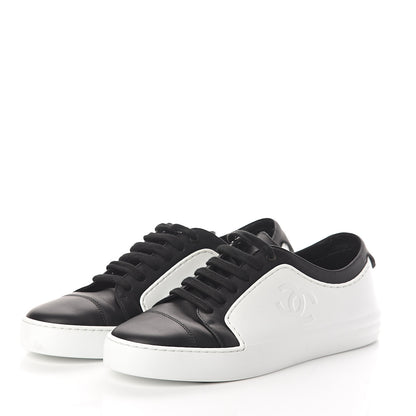 Chanel Calfskin Womens CC Sneakers 39.5 Black White 3 of 7