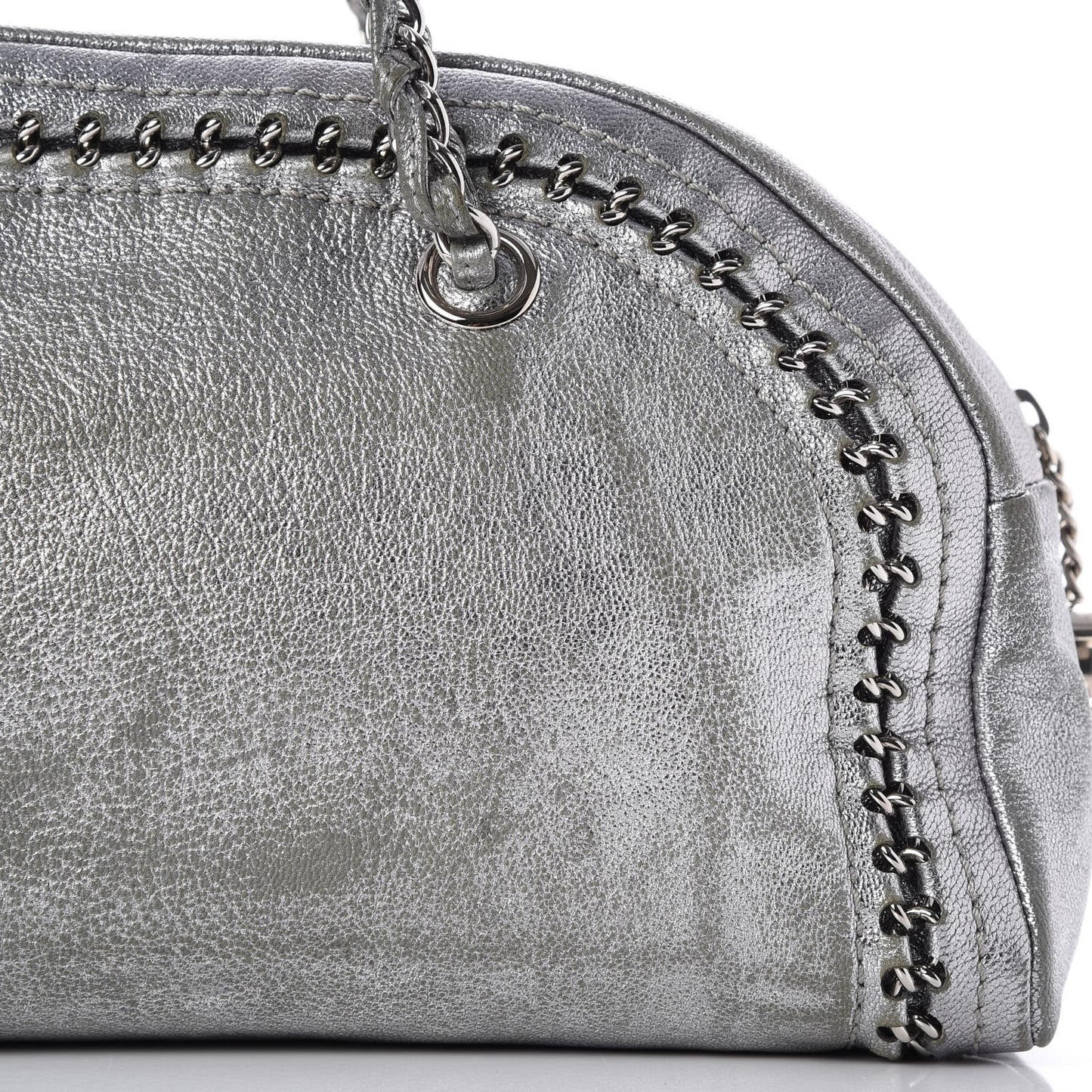 Metallic Goatskin Medium Luxe Ligne Bowler Tote Silver