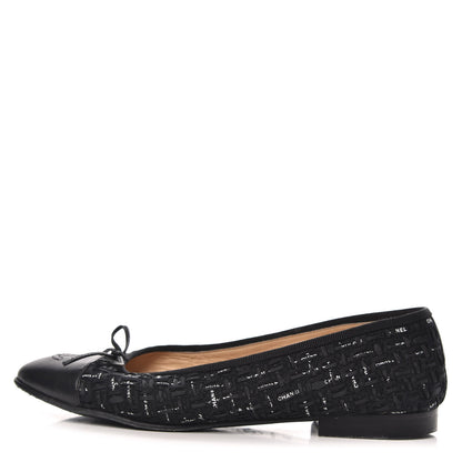 Chanel Tweed Lambskin CC Cap Toe Ballerina Flats 36.5 Black 1 of 11