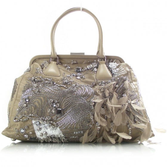 Valentino Garavani Feather Sequin Alice Glam Frame Satchel Beige 1 of 11