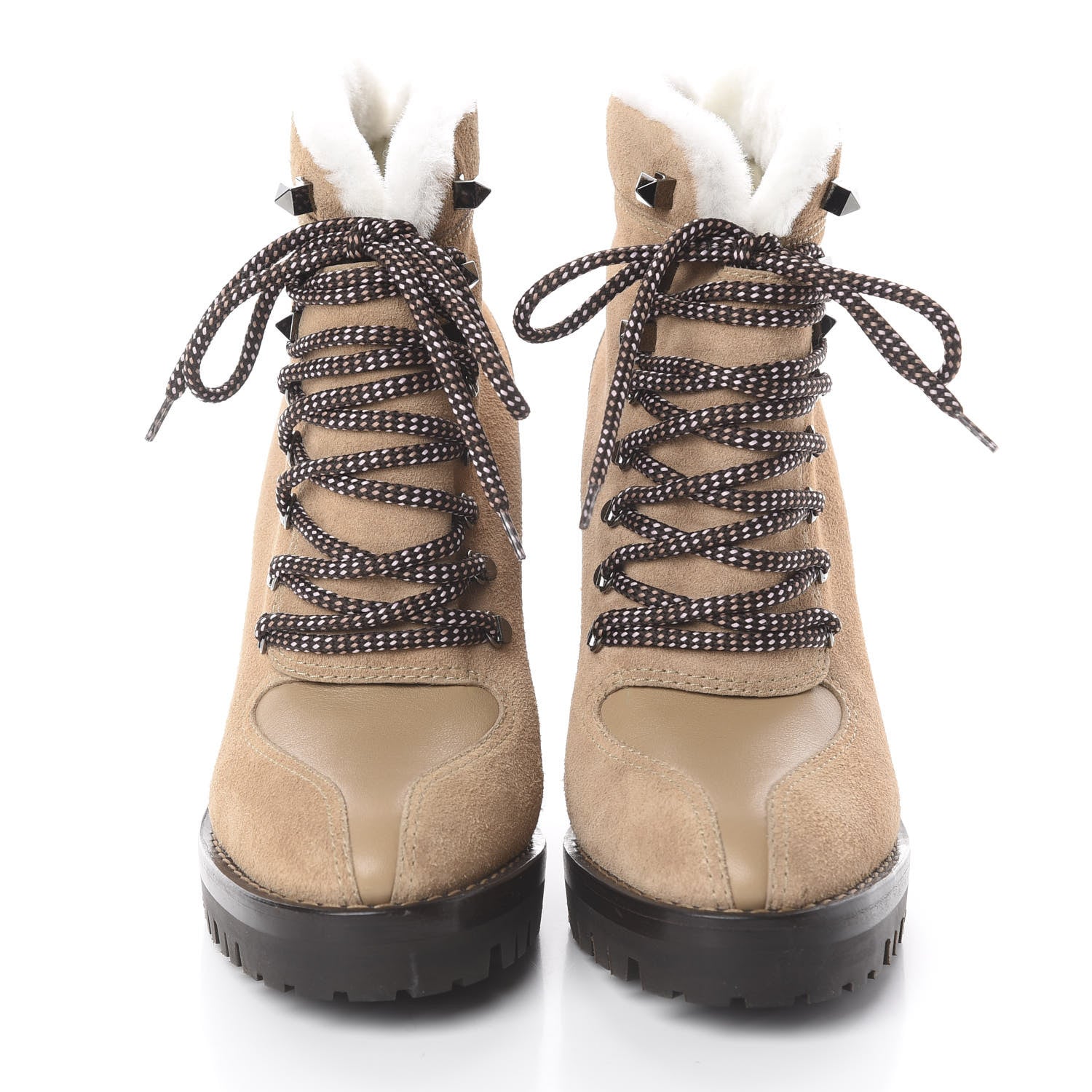Valentino Garavani Suede Shearling Lace-Up Ankle Boots 39 Beige 3 of 8
