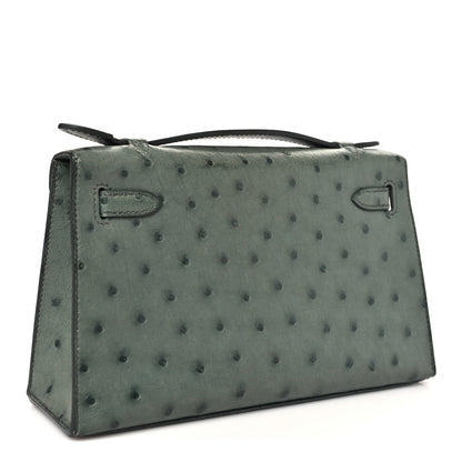 Hermes Ostrich Kelly Pochette Vert Amande 4 of 11