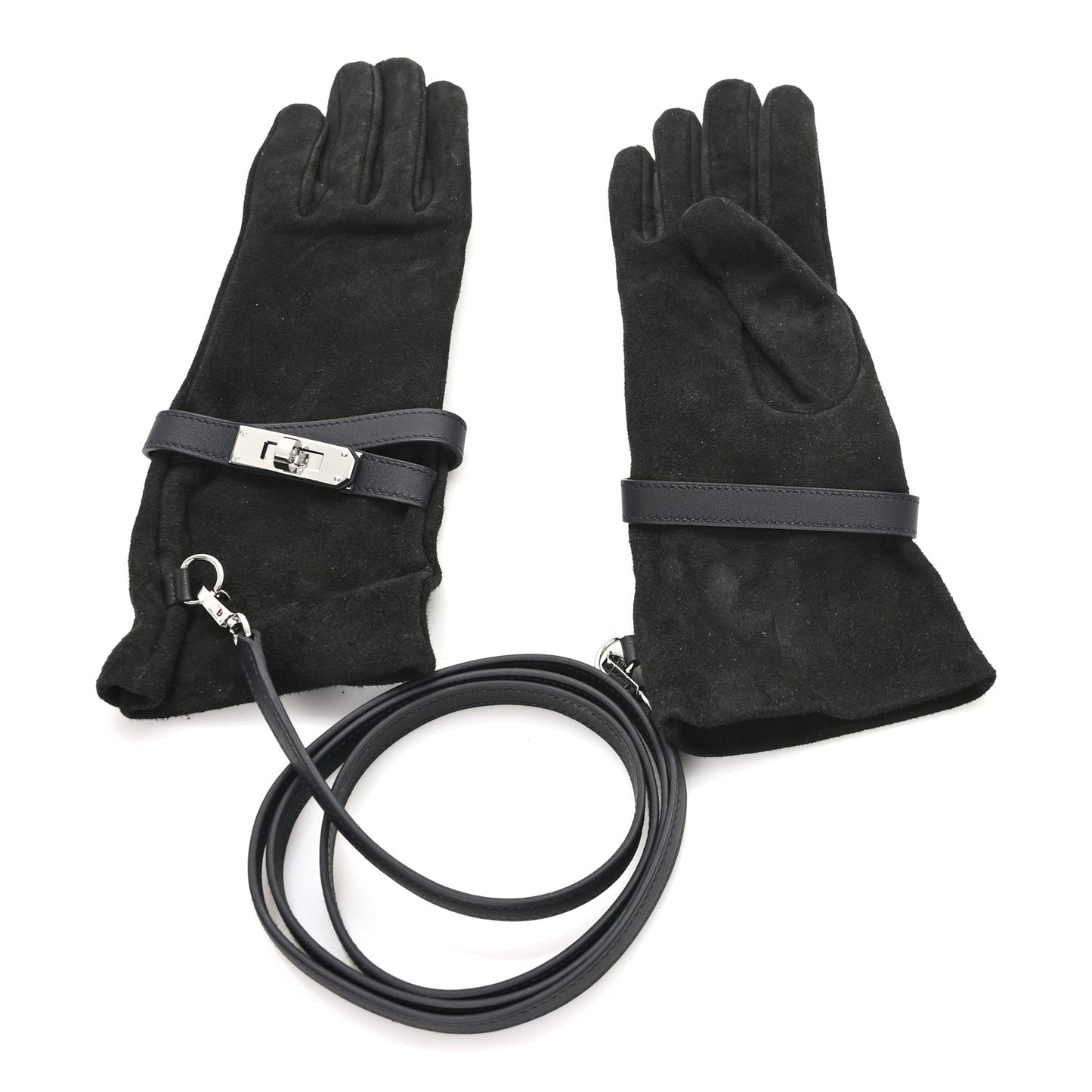 Suede Lambskin Swift Jade Kelly Lock Gloves Black