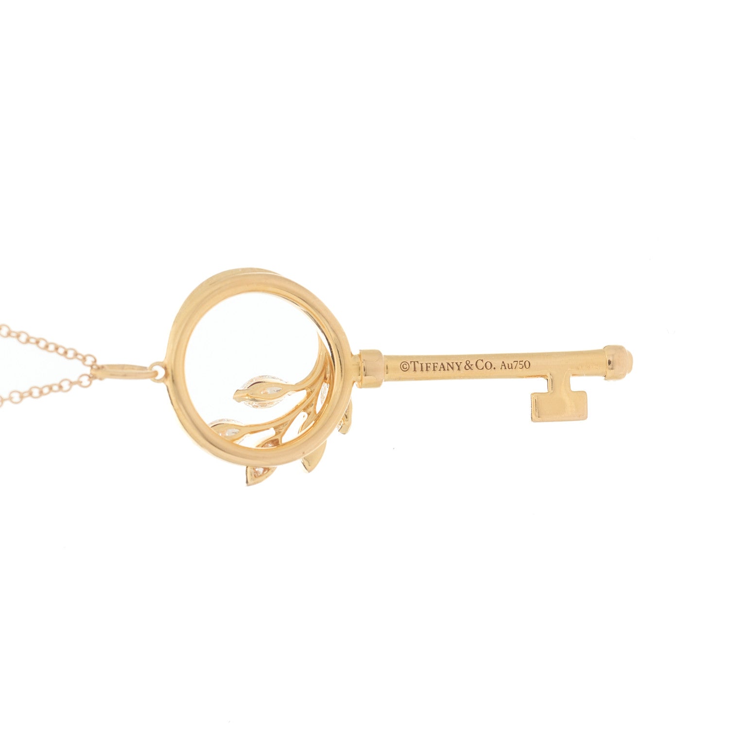 Tiffany 18K Rose Gold Diamond Victoria Vine Circle Key Pendant Necklace 6 of 6