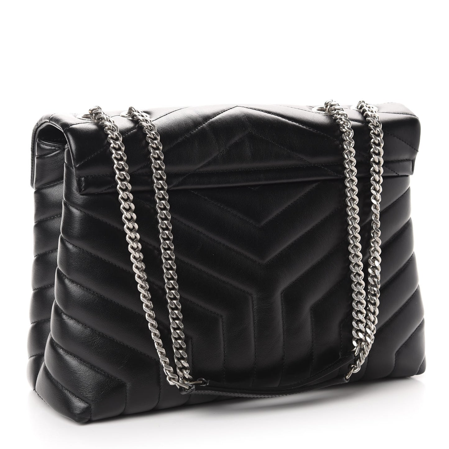 Calfskin Y Quilted Monogram Medium Loulou Chain Satchel Black