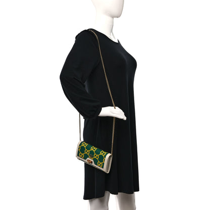 Gucci Azalea Calfskin GG Monogram Bi-Color Debossed Diana Chain Wallet Emerald Stone Topaz Mystic White 2 of 13